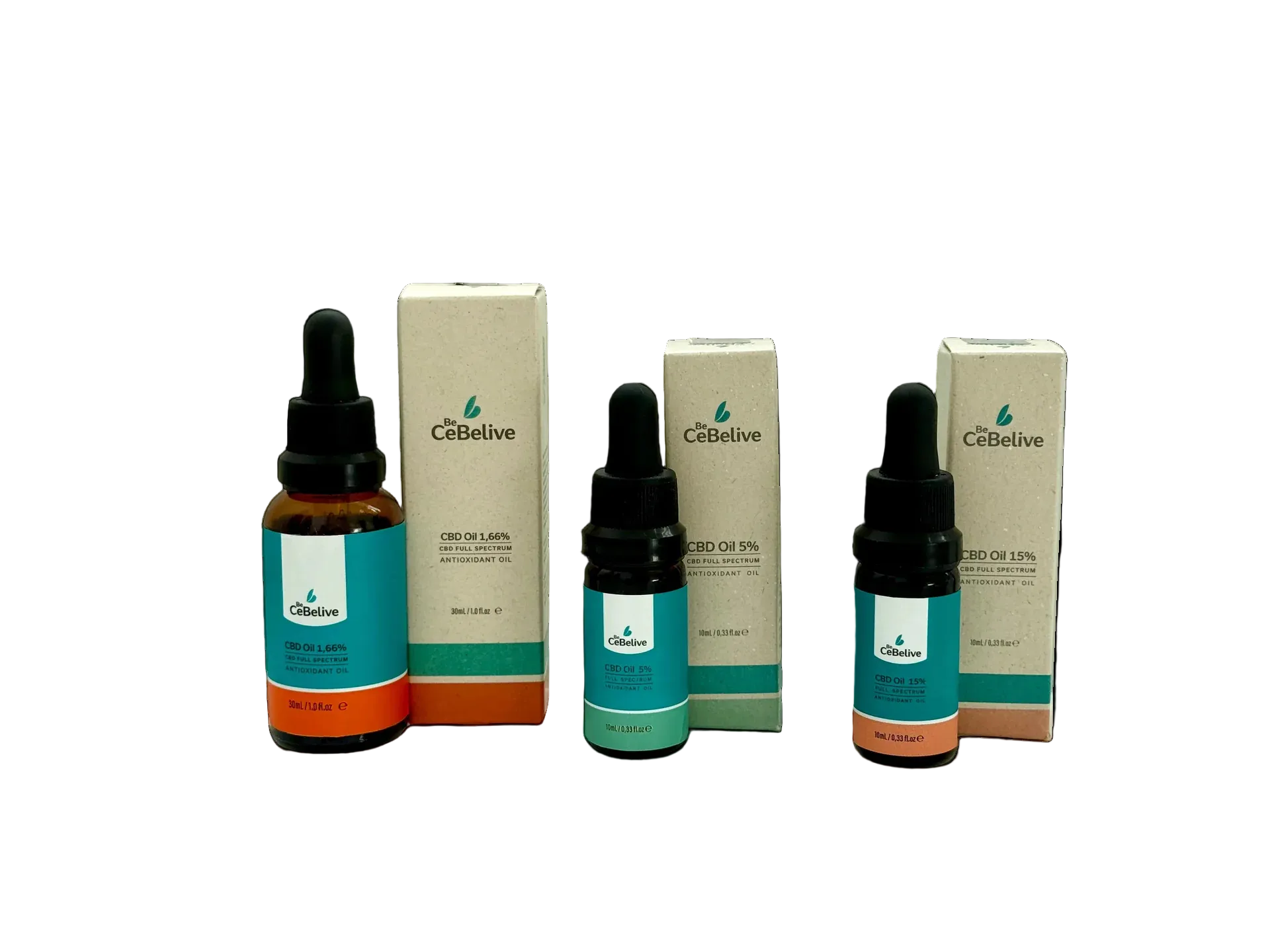full-spectrum CBD oil trio by Off the Grind. Daytime Balance 1.66%, Evening Calm 5%, and Restorative Night 15% bottles with packaging